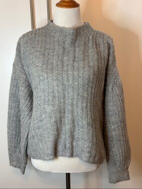 Sezane Heather Grey Loose Knit Mohair & Alpaca Relaxes Crewneck Sweater | M